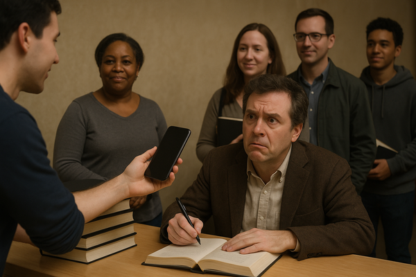 Fan Asks Author to Sign Audiobook