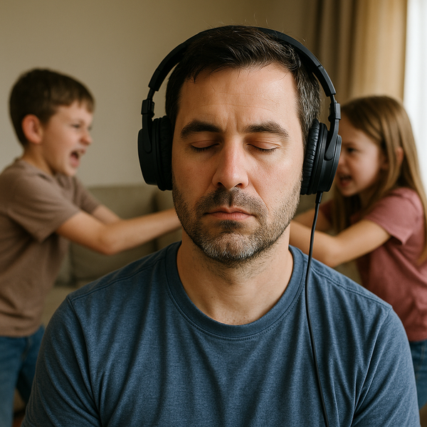 Parenting Podcast Helps Dad Block out Sound of Kids Fighting